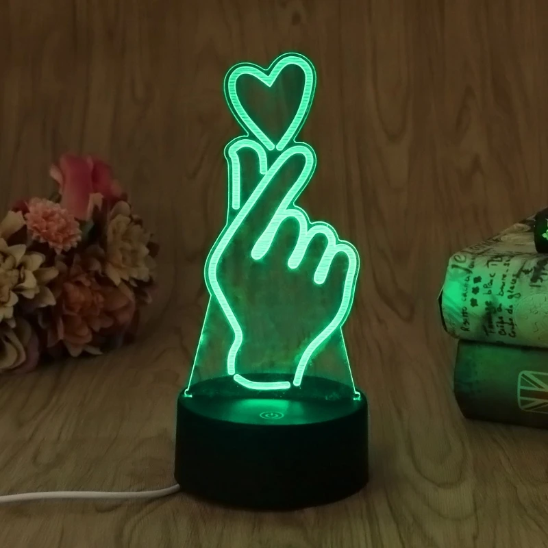 USB Новинка 7 цветов Изменение пальца сердце светодиодный ночник 3D настольная лампа домашний декор
