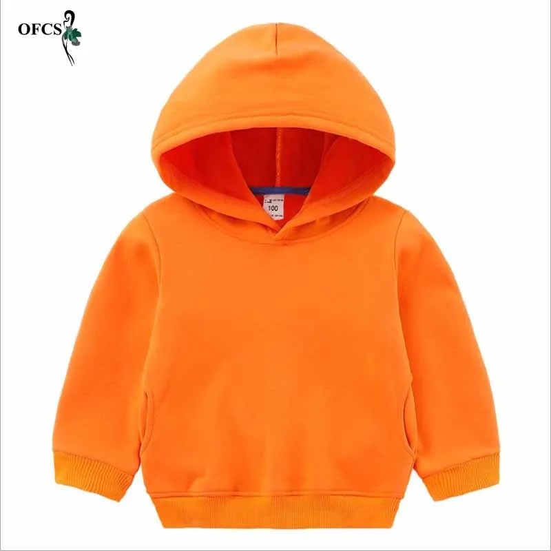 Зимние модные спортивные толстовки для мальчиков и девочек однотонная теплая флисовая толстовка детская одежда пальто для маленьких детей, куртка, одежда 90-150 - Цвет: Orange