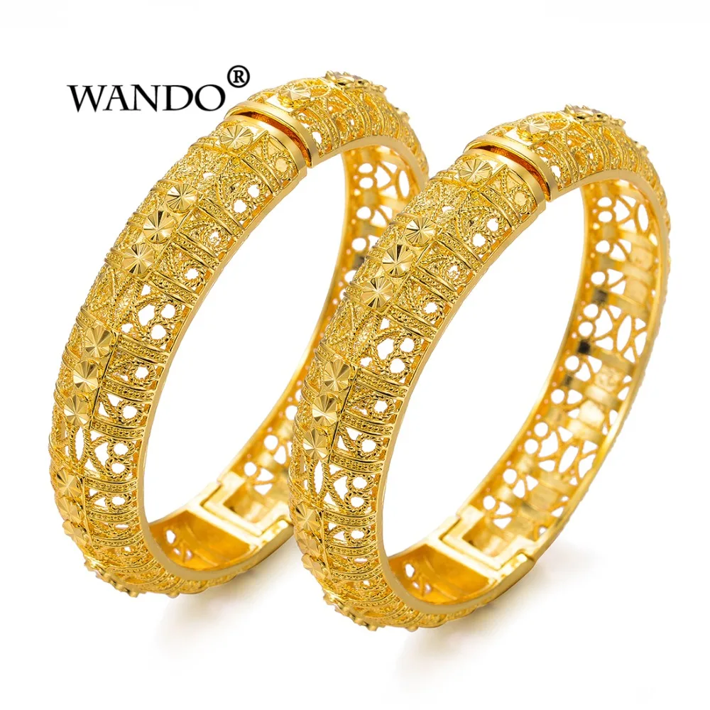 

WANDO 2pcs Women's Bracelet Gold Color Chunky Chain Hollow Chains Link Bracelet For Women Wide Jewelry Female Gift wb131