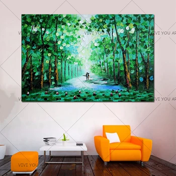 

Best Art Hand-painted High Quality Modern Abstract Green Landscape Oil Painting on Canvas Textured Knife Green Tree Oil Painting