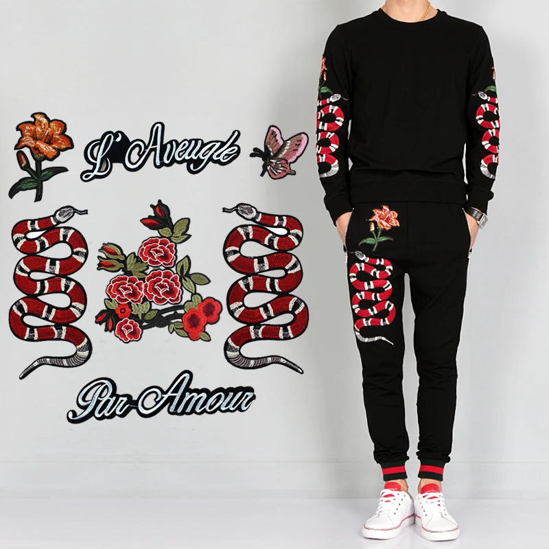 

Snake Flower Bee Butterfly Letter Patches For Clothes Sew On Iron on Embroidered Fabric Badges Applique DIY Apparel Accessory