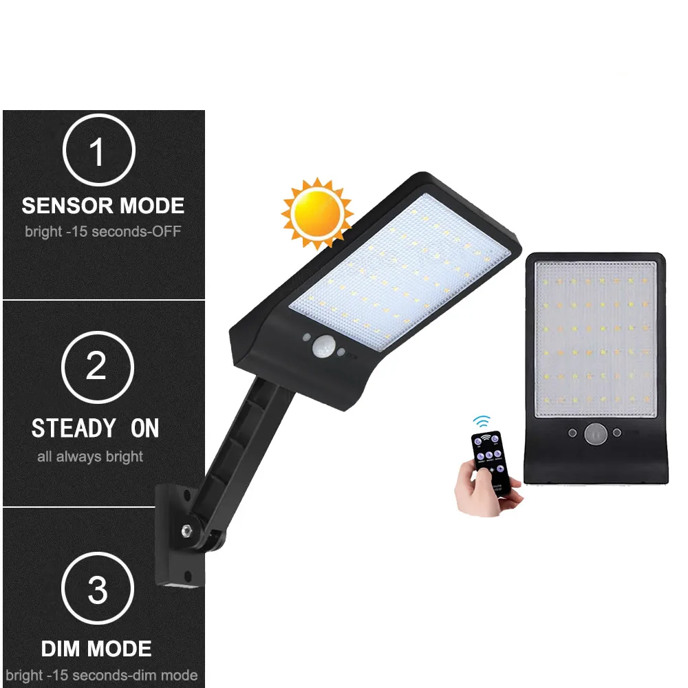 

remote control rotate bracket solar street light 48 LED 800 LM Solar Lamp Human Body Induction Wall Light 3 Modes Dimmable Outdo