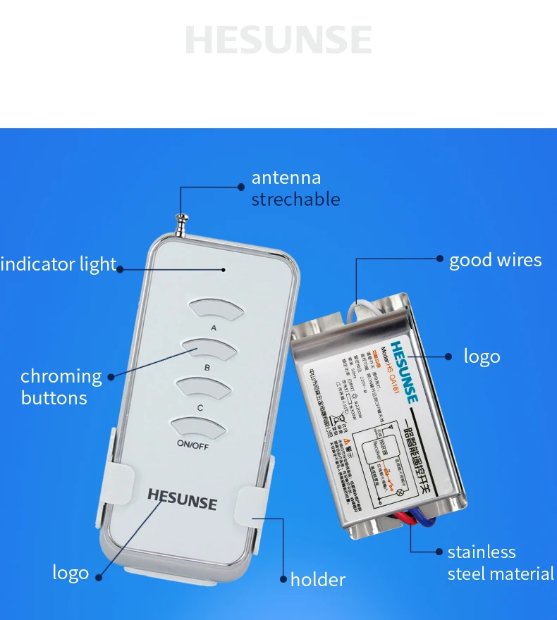 HS-QA161 1004W 1N3 беспроводной 3 Way 85 V-265 V светильник с дистанционным управлением переключатели с 3 металлическими приемниками