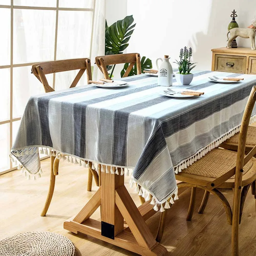 

Meijuner Tablecloth Nordic Yarn-dyed Imitation Table Cover Waterproof Stripe Tassel Lace Geometric Tablecloth For Home Decor