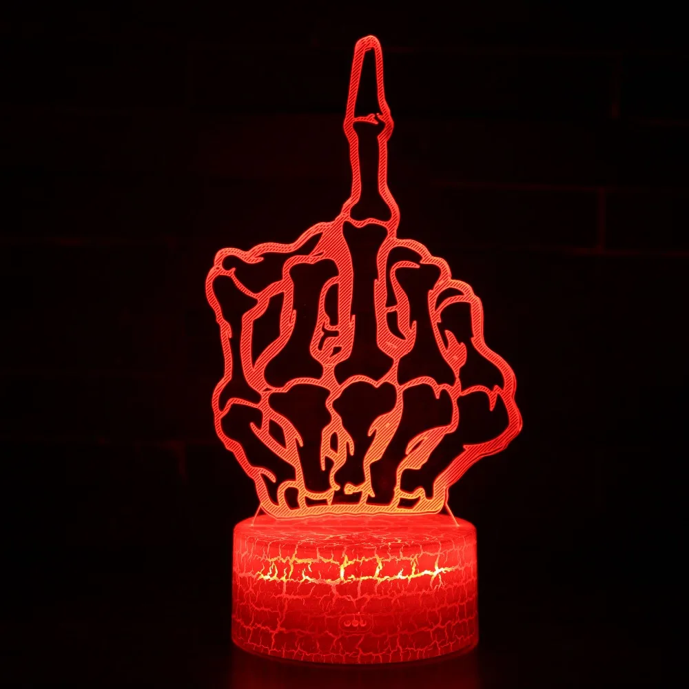 

Cool Skull Middle Finger 3D Visual USB LED Lamp Pop Rock Music Boy Room Decor 7 Colors Change Night Light Visual Illusion Effect
