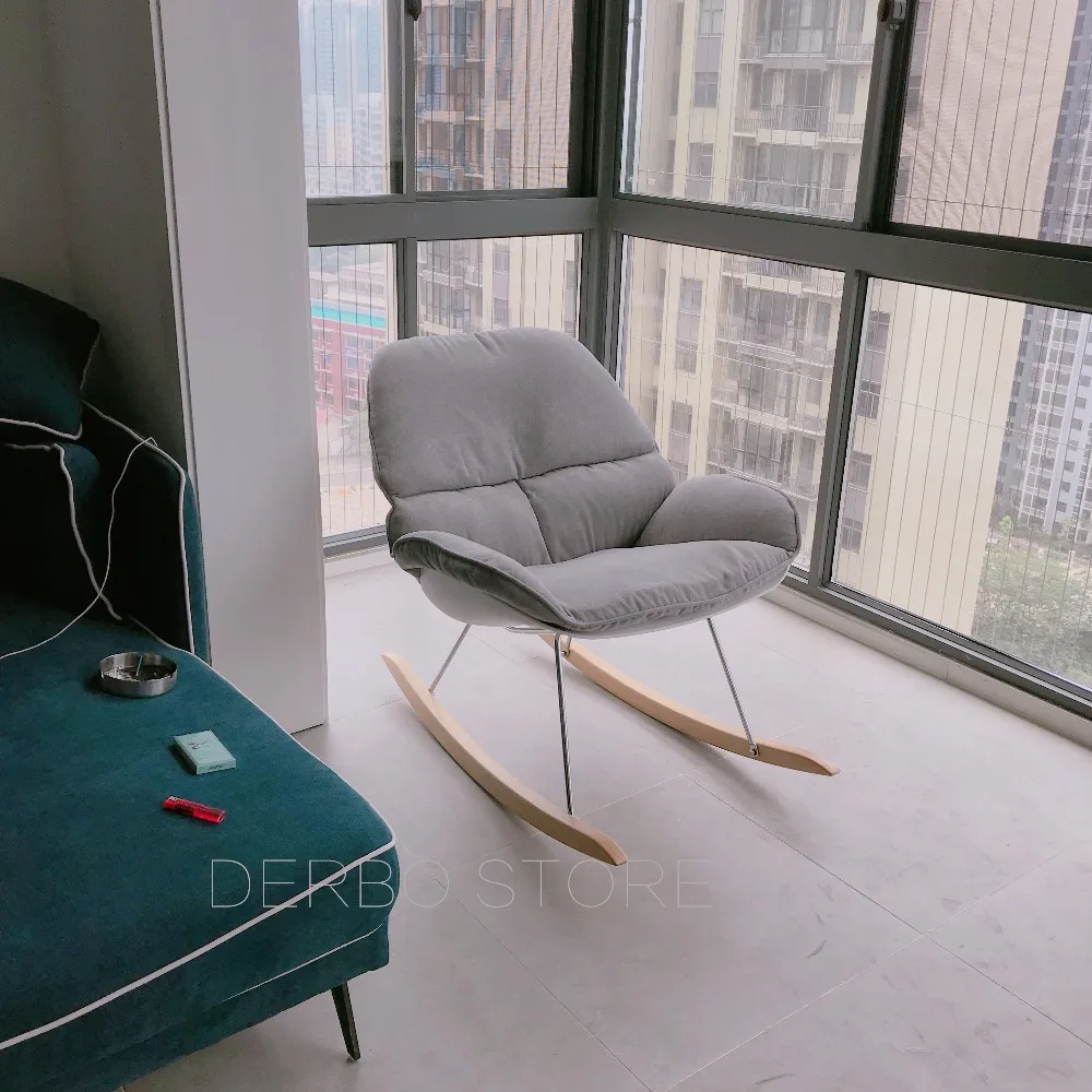 Хороший современный дизайн кресло-качалка для гостиной мягкая подушка твердая деревянная ножка кресло-качалка мебель для украшения дома