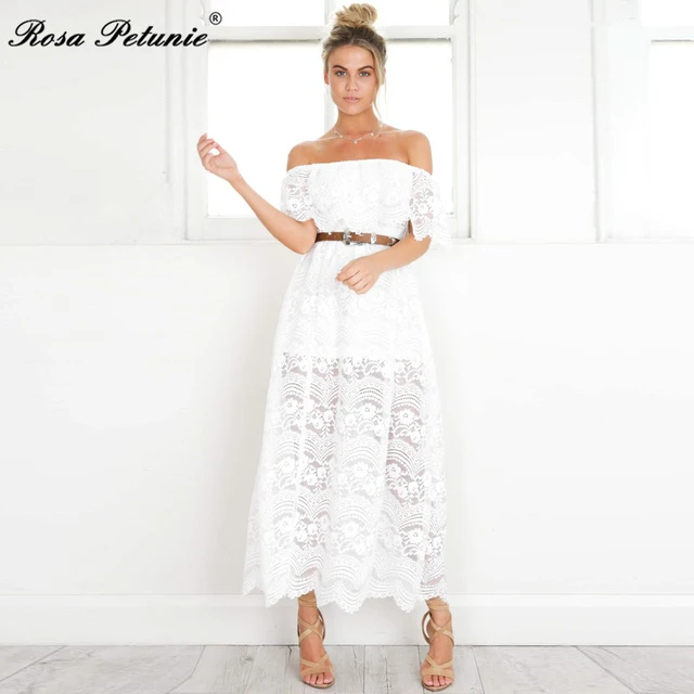Off the Shoulder White Boho Dress