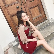 Летнее платье винтажное корейское платье-свитер для женщин красные мини вечерние платья элегантная одежда женские платья Vestidos MY2254