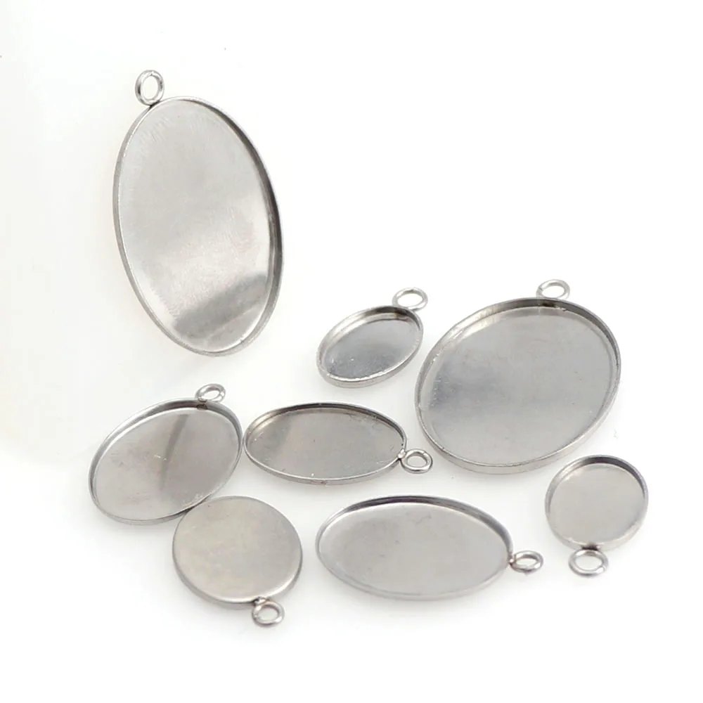 Stainless Steel Round Pendant Blank Tray Cabochon Settings 30PCS 18x18mm