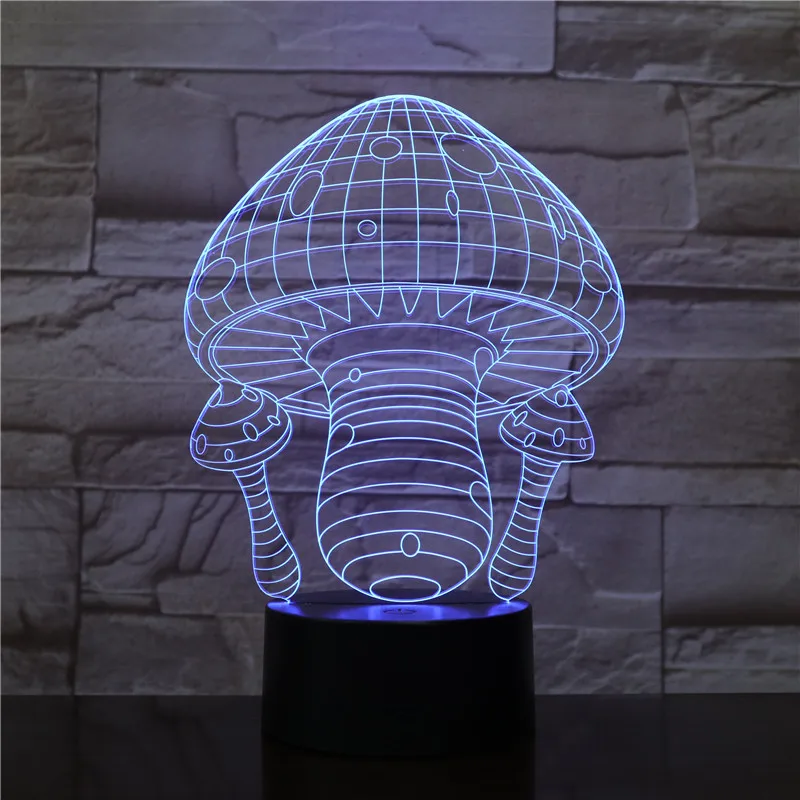 3D лампа в форме гриба светодиодная USB светильник сенсорный RGB цвета меняющийся
