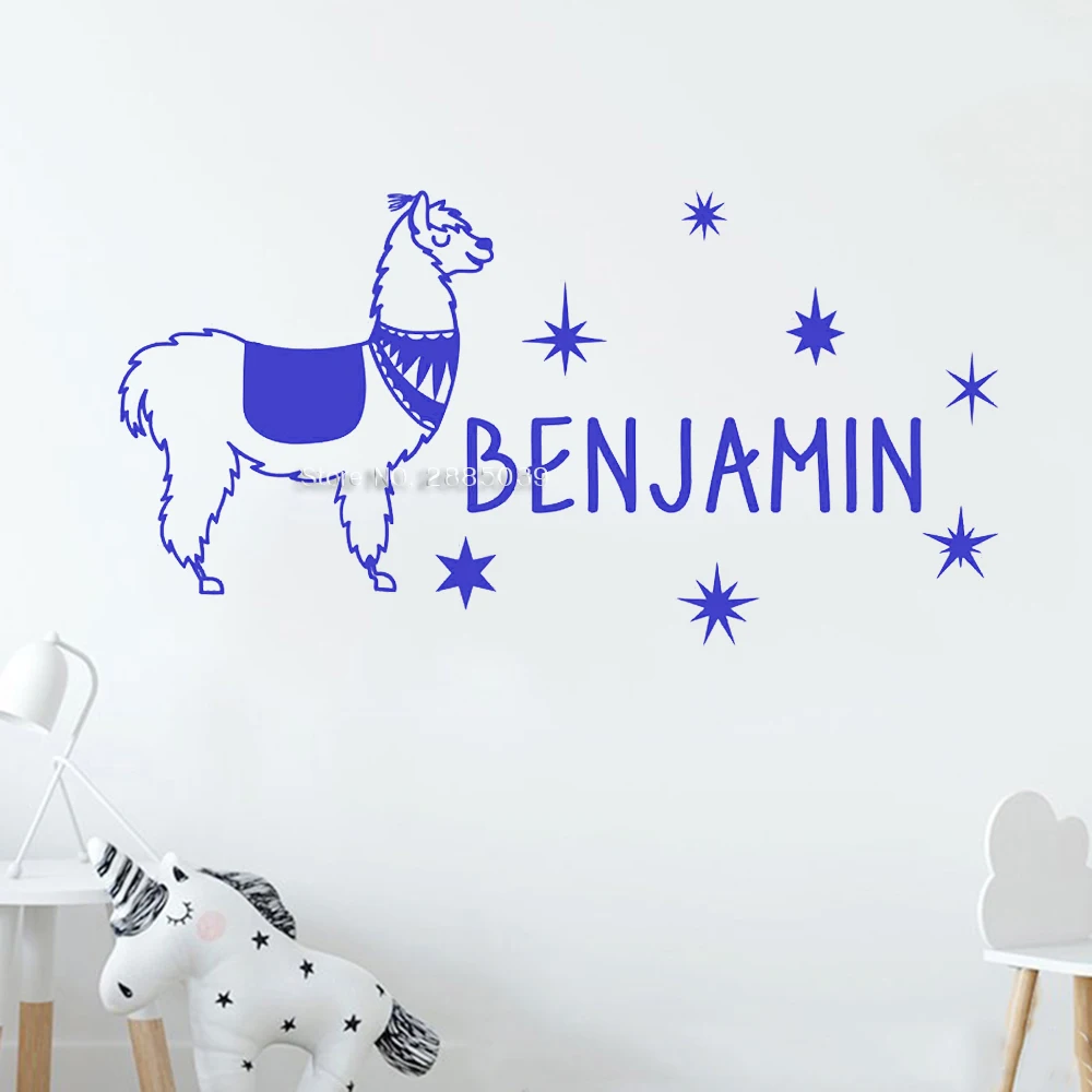 

Cute Llama & Stars Personalized Boys Name Wall Decal Vinyl Home Decor Sticker Custom Names Alpaca Murals Nursery Bedroom LC1260