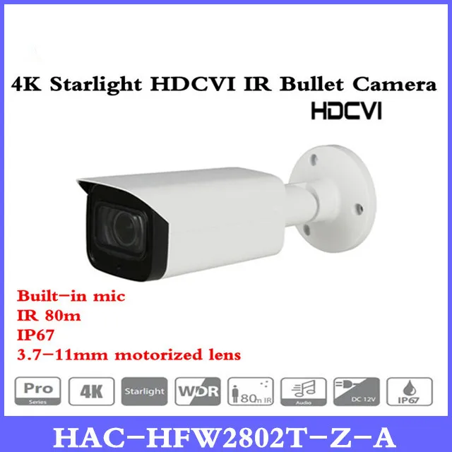 

DH Original 4K Starlight HDCVI IR 80M Audio in interface Built-in mic 3.7-11mm motorized lens Bullet Camera HAC-HFW2802T-Z-A