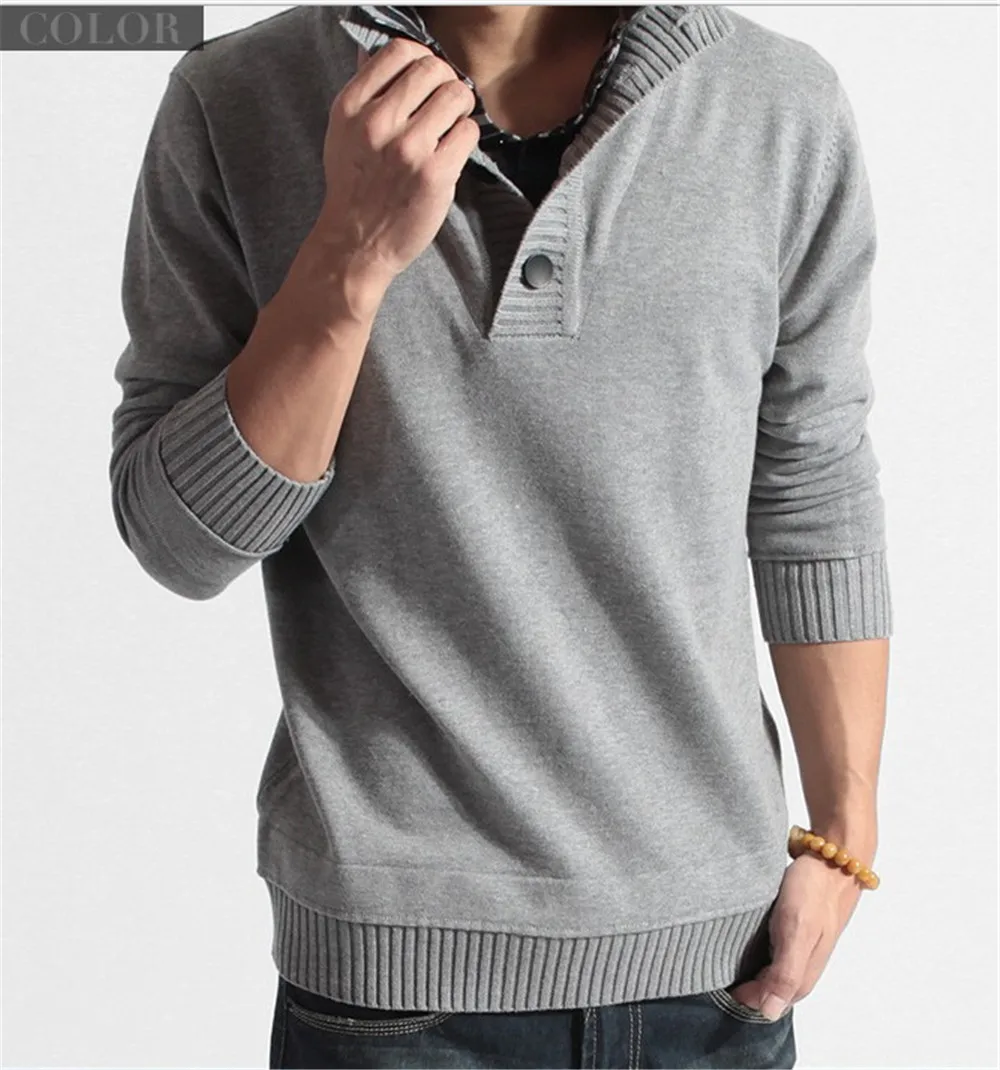 Новинка, Брендовые однотонные мужские свитера Hombre, хлопковые свитера с v-образным вырезом, облегающие мужские модные свитера