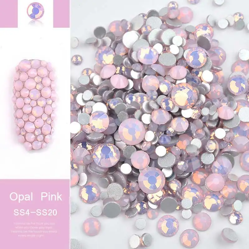 1 упаковка смешанных размеров(ss4-ss20) Кристалл Красочный Опал Дизайн ногтей украшения из страз блестящие камни 3D Маникюр книги аксессуары инструменты - Цвет: Розовый