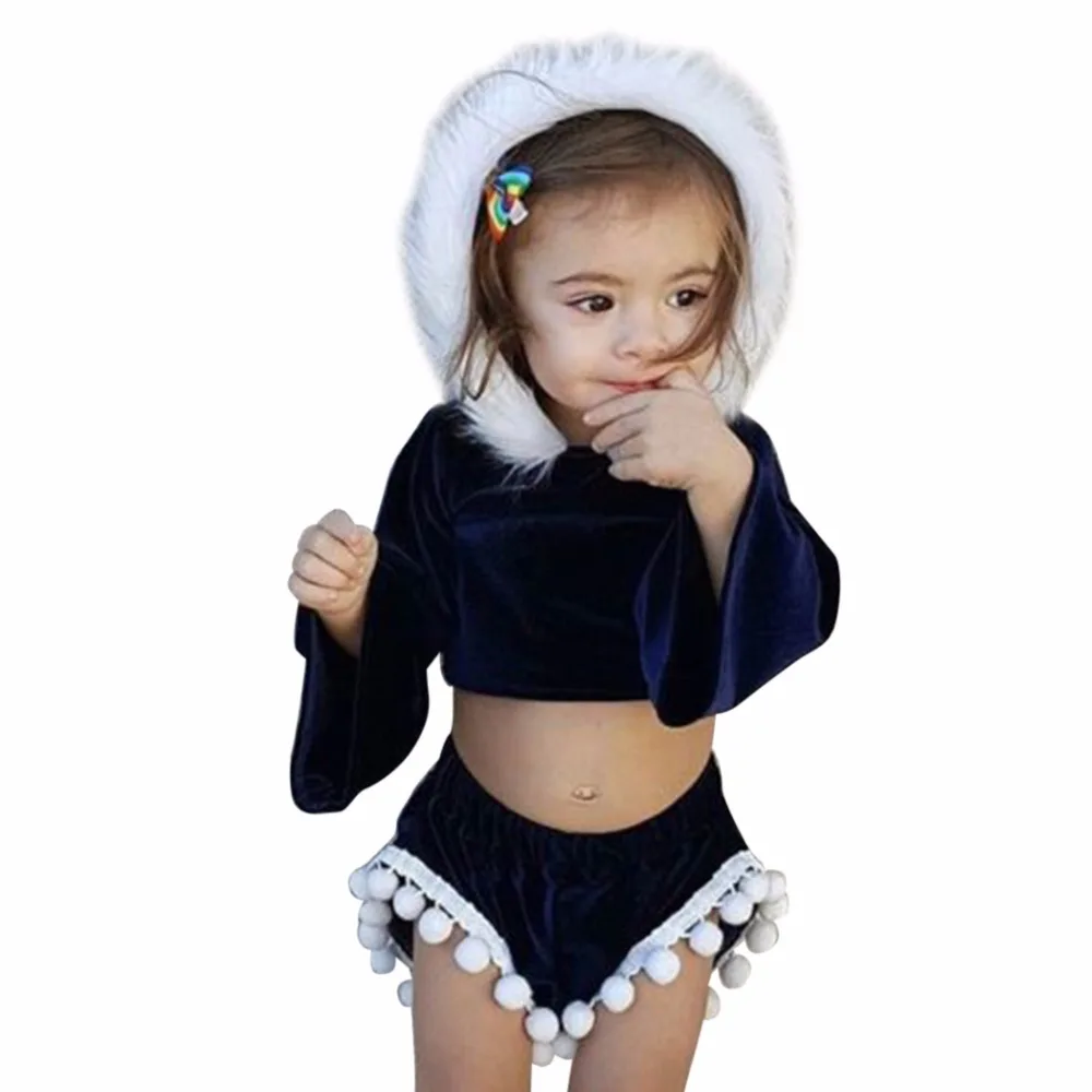 Was Fur Tee Fur Babys 2Pcs Kid Baby Girls Fur Velvet Hooded Crop Clothing Set Long Sleeve