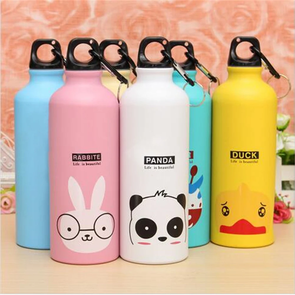 

Candy Color 500ML Cute Cartoon Pattern Aluminum/wheatstraw Water Bottle Outdoor Travel Sports Kitchen Accessories