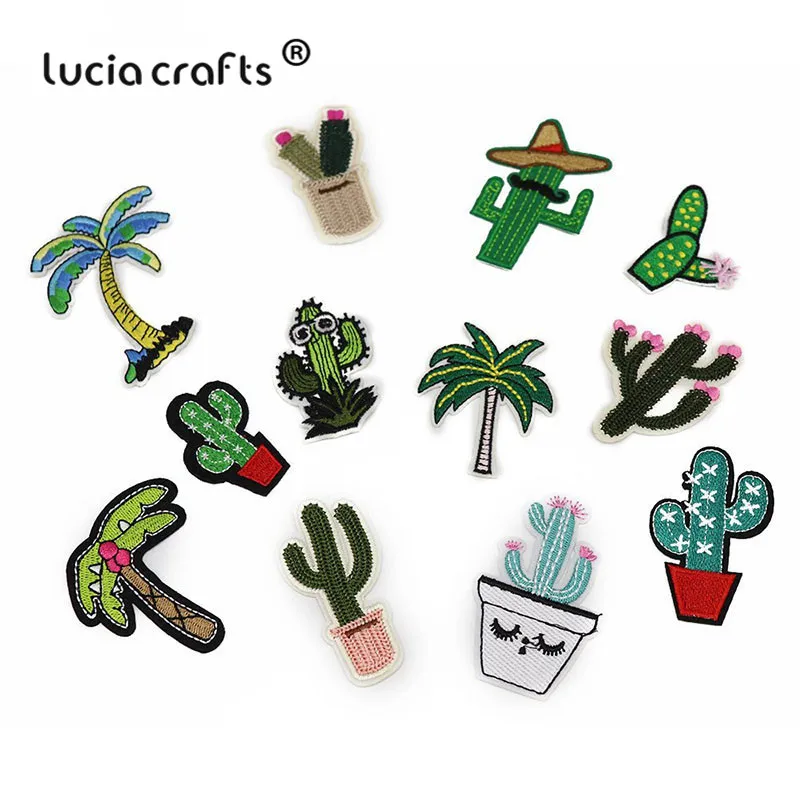 

Lucia crafts Cactus Patches For Clothing DIY Stripes Clothes Coconut trees Stickers Embroidered Iron on Patches L0313