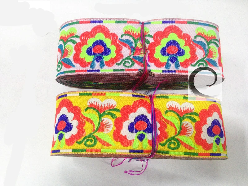 

2" 5cmx 8yard Color cherry blossoms embroidery webbing lace Polyester Woven Jacquard Ribbon DIY Cloth Accessories