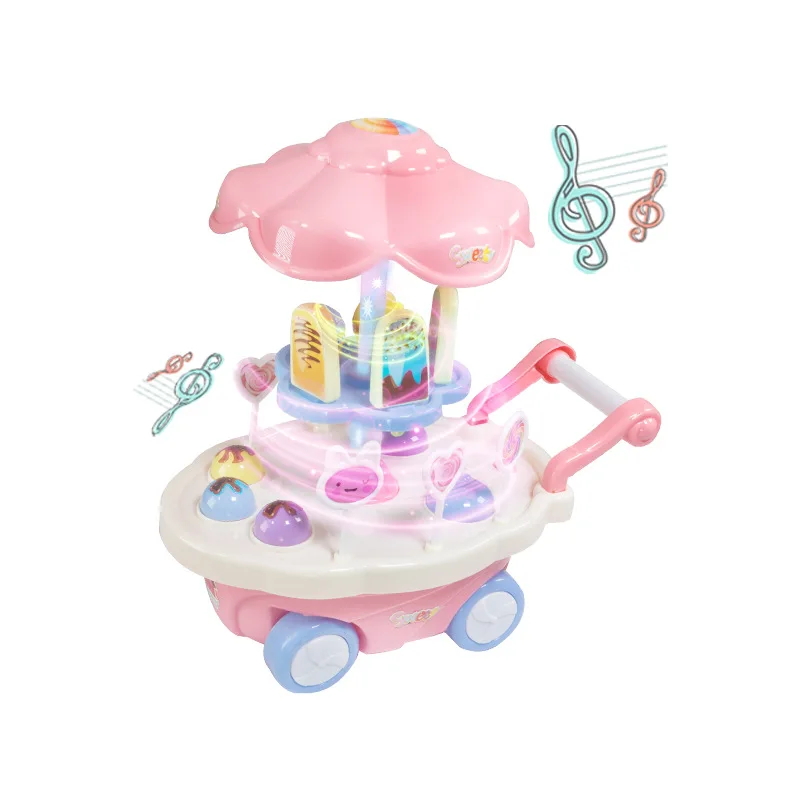 Children's Simulation Candy Music Rotating Ice cream Trolley Kids Pretend Play Toys Mini Push Car Early Education Toys