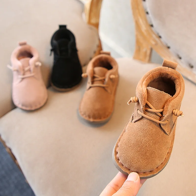 

2018 new winter children's shoes boys genuine leather cotton girls anti slip matte shoes foot warmer Snow boots 1-3 years old.
