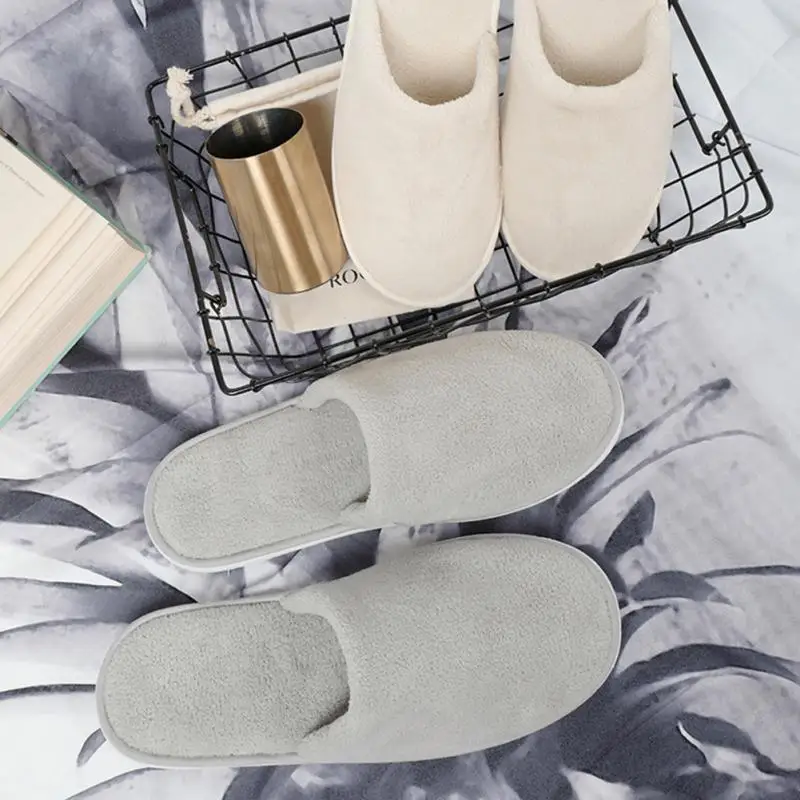 

One Time Men Women Slippers Home Fip flop Fur Slipper Ingrey pink Solid Velvet Indoor Non-Slip Flat Disposable Home Shoes