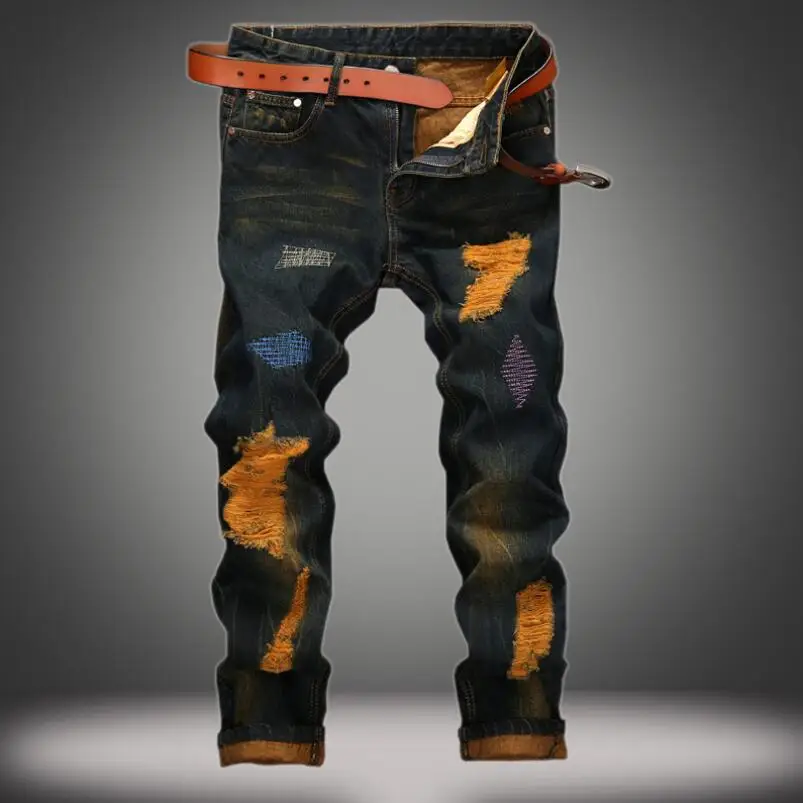 2017 bursts of jeans holes European and American personality to do the old Slim straight jeans retro tide casual stra european and american movies aladdin and the magic lamp quartz pocket watch do the old flip quartz watch chain table ds274