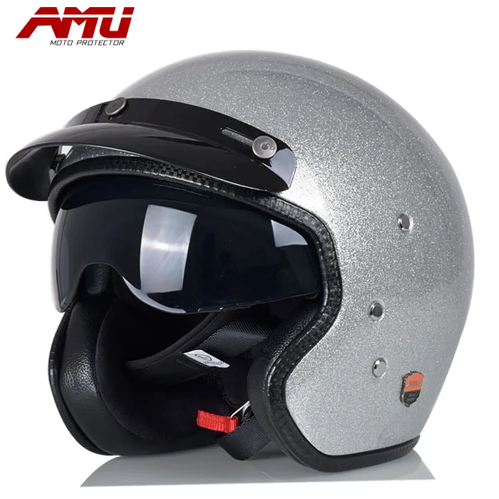 AMU moto rcycle Ретро Винтажные шлемы стекловолокно chooper велосипедный шлем 3/4 Половина лица Мото шлем - Цвет: 6