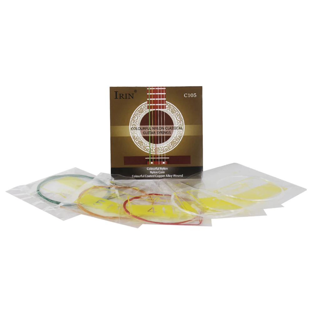 

IRIN C105 Colorful Rainbow Acoustic Classical Guitar Strings Nylon Core Colorful Coated Copper Alloy Wound, 6pcs/set (.028-.043)