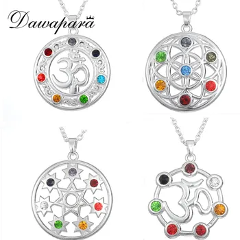 Dawapara Flower of Life Jewerly Stones and Crystals OM Yoga Chakra Pendant Rhinestone Necklace Mandala India