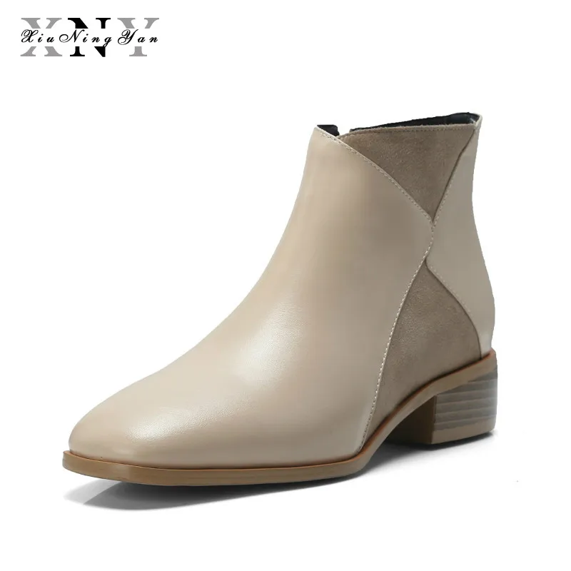 

XIUNINGYAN Brand Women Ankle Boots Autumn Shoes Woman Platform Low Heels Chelsea Boots Female Fashion Square Toe Ladies Shoes