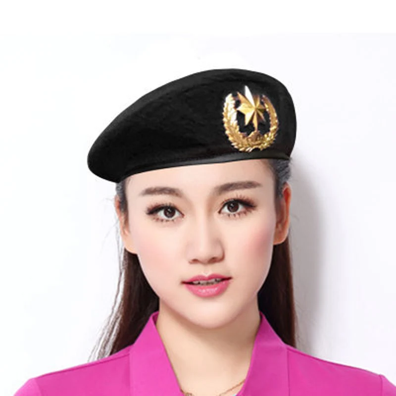 male beret hat High-Q Men Women Wool Felt Berets Metal Badge Decor Sailors Dance Performance Hat Trilby Military Fans Army Cap Adjustable man in beret