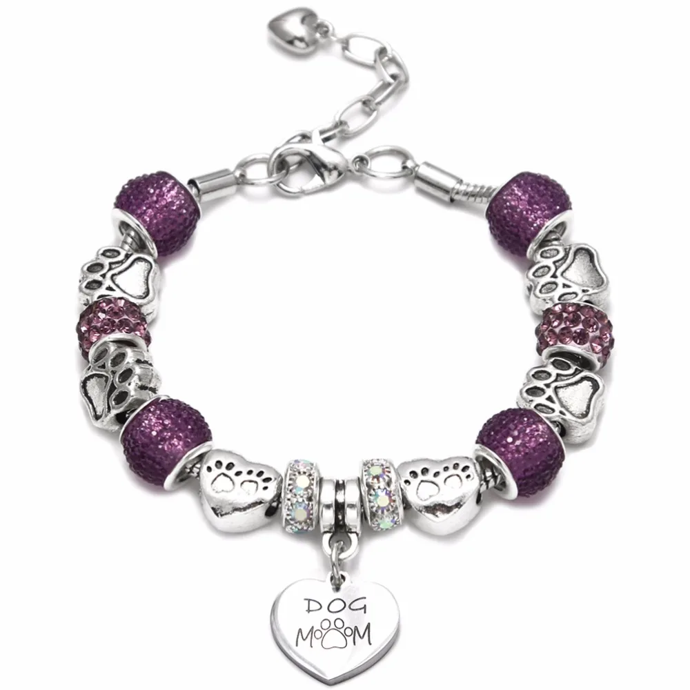 

Luxury stainless steel Heart Charm Bracelets & Bangles Dog mom and cat mom pendant Bracelets For Women Original DIY Jewelry Gift
