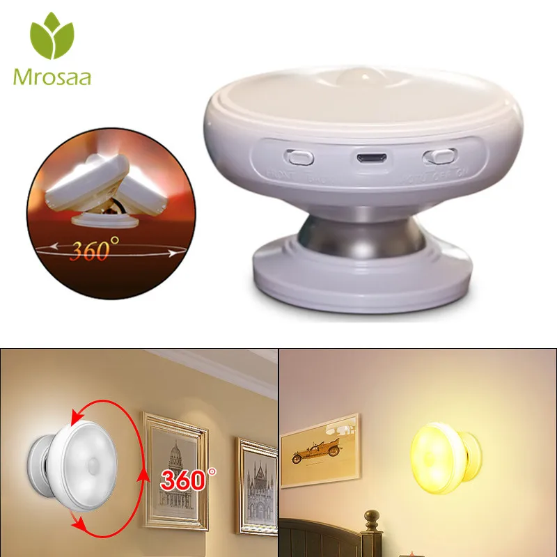 

Loskii DX-004 360 Degree Rotation Human Body Sensor LED Night Light Magnetic Holder USB Rechargeable Lamp Bedside Led Lamp