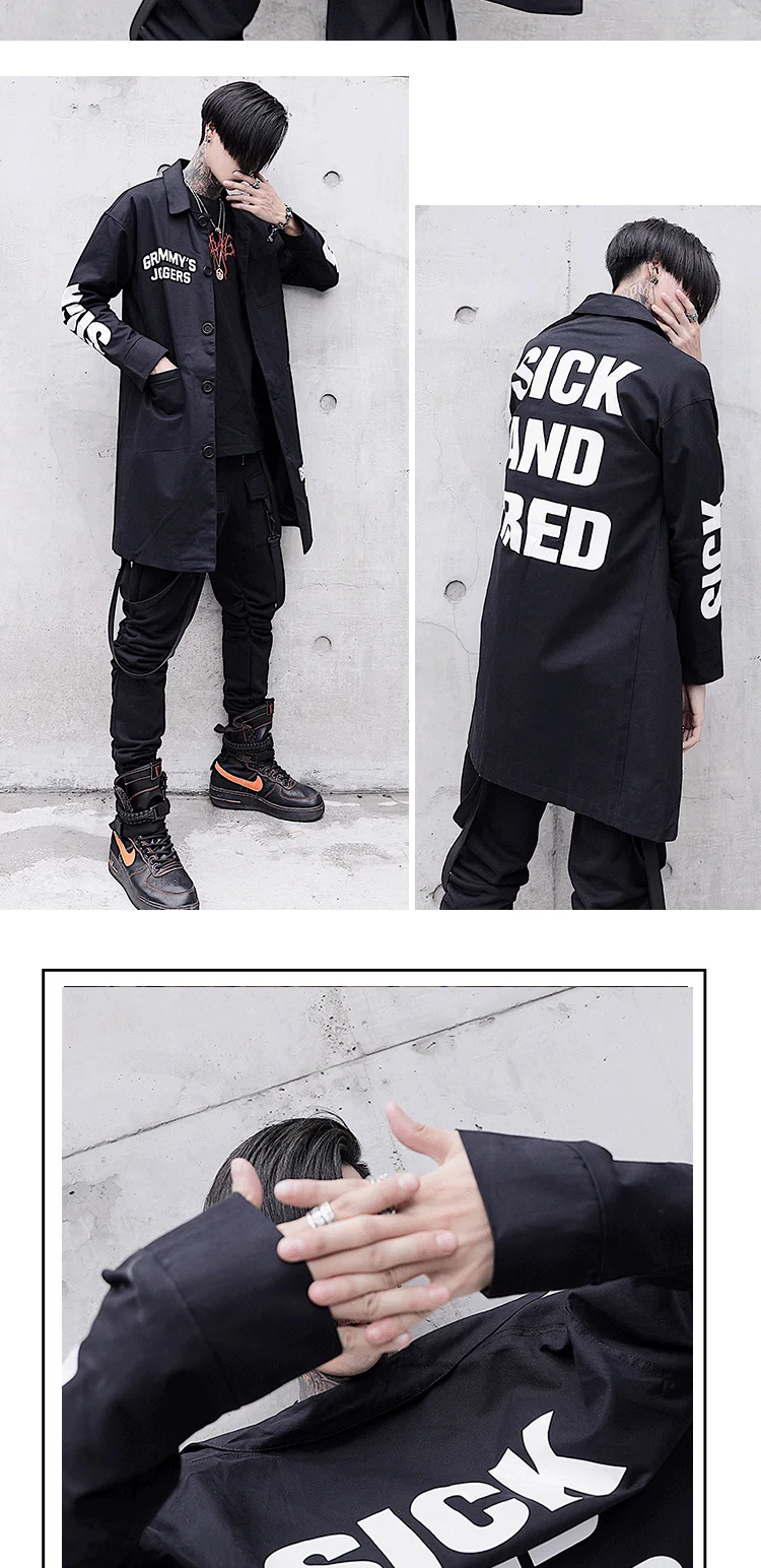 Весенний Тренч, мужское уличное Черное длинное пальто, хип-хоп ветровка, Мужское пальто
