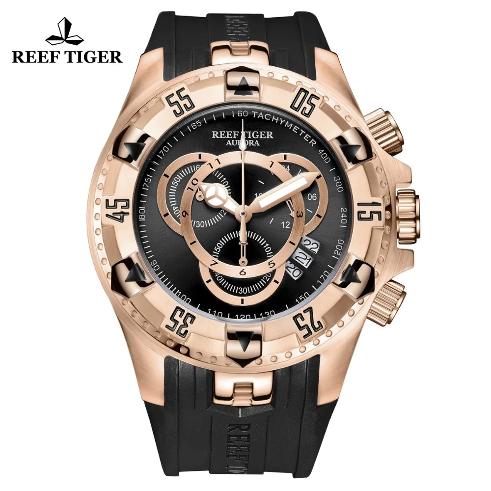 

2019 Tiger Reef/RT Luxury Brand Rose Gold Sports Watch Men Fashion Chronograph Date Rubber Strap Watches+Box Reloj Hombre RGA303