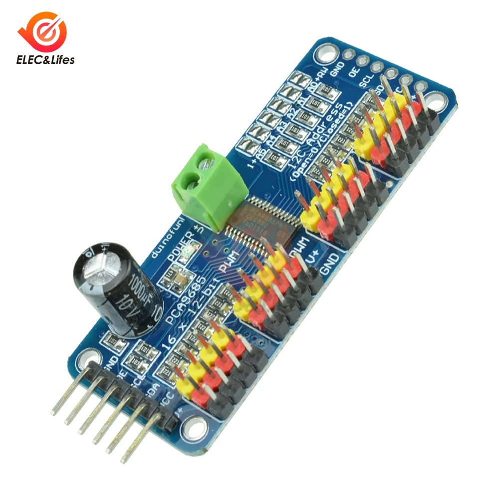12 разрядный 16 канальный модуль драйвера серводвигателя PCA9685 PWM Shield интерфейс I2C