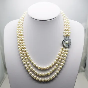 

Women Gift word Love women Fashion Jewelry Fashion Popular Natural White Pearl Necklace 3Rows Neck chain Shell clasp Accessories