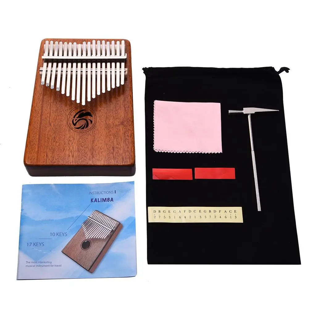 

17 Key Kalimba African Solid Mahogany Thumb Piano Mbira Finger Percussion Eagle Keyboard Instrument with Tuning Tools Stickers