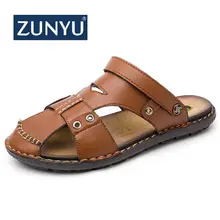 ZUNYU/ г. Новые летние мужские сандалии больших размеров модная пляжная обувь из натуральной кожи в британском стиле мужские повседневные массажные большие шлепанцы на плоской подошве
