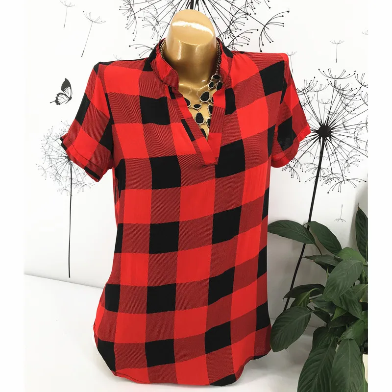 Модная летняя популярная женская блузка, рубашка, топы, рубашки размера плюс 4XL 5XL, сетчатые нарукавники с принтом, свободные топы футболки Блузы, женская повседневная одежда - Цвет: Short-Red