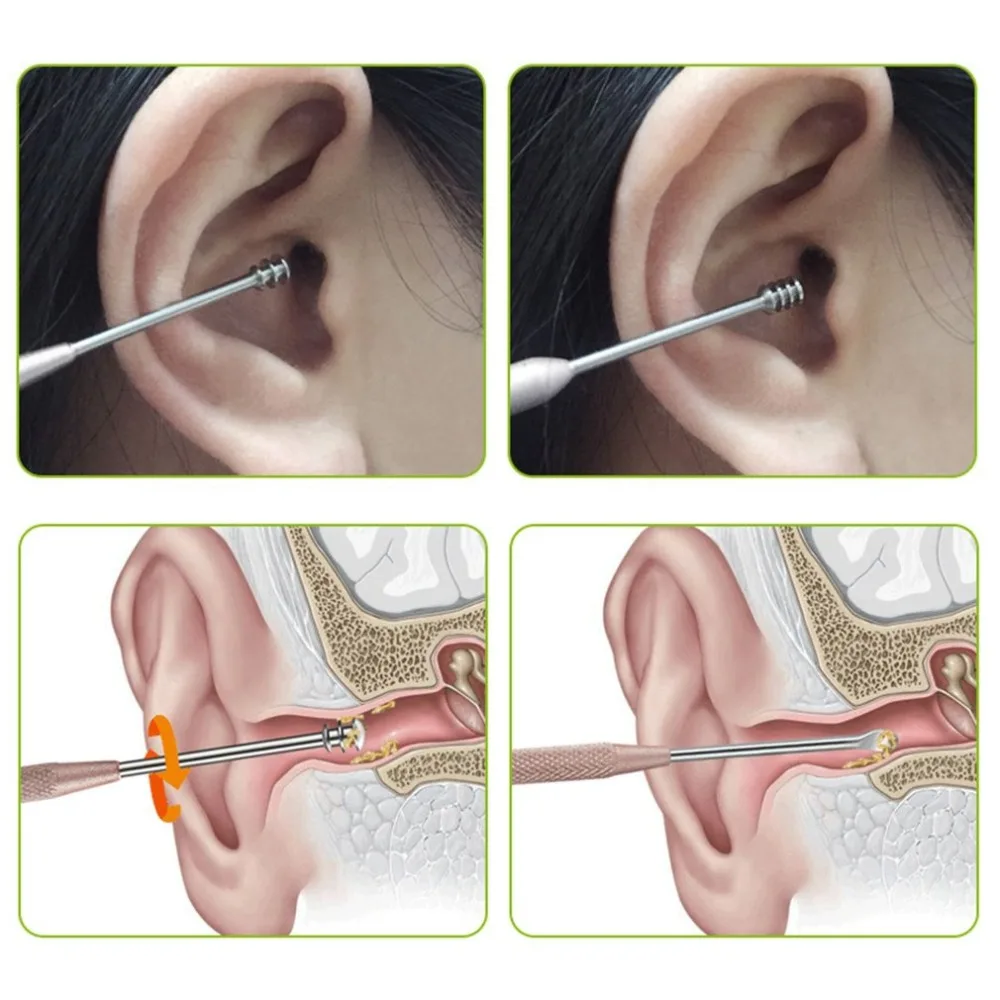 Портативный двухсторонний спиральный ушной Пинцет для копания, Ушная кюрета, инструменты для копания, инструмент для чистки ушей, Ушная ложка, инструмент для чистки ушей