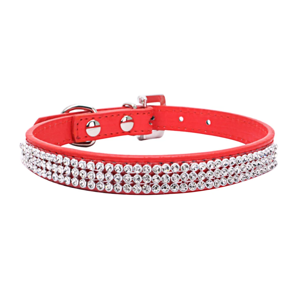 Faux Leather Collars Bling Rhinestone Pet Dog Cat Puppy Buckle