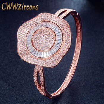 

CWWZircons Gorgeous African Dubai Cubic Zirconia Setting Luxury Brand Big Flower Rose Gold Bangles for Women Wedding Party BG017
