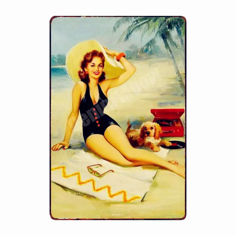 Pin Up Girl Metal Tin Signs Sexy Lady Vintage Poster Sweet Pickin Art Painting Craft Pub Bar Club Garage Home Wall Decor N292 - Color: R