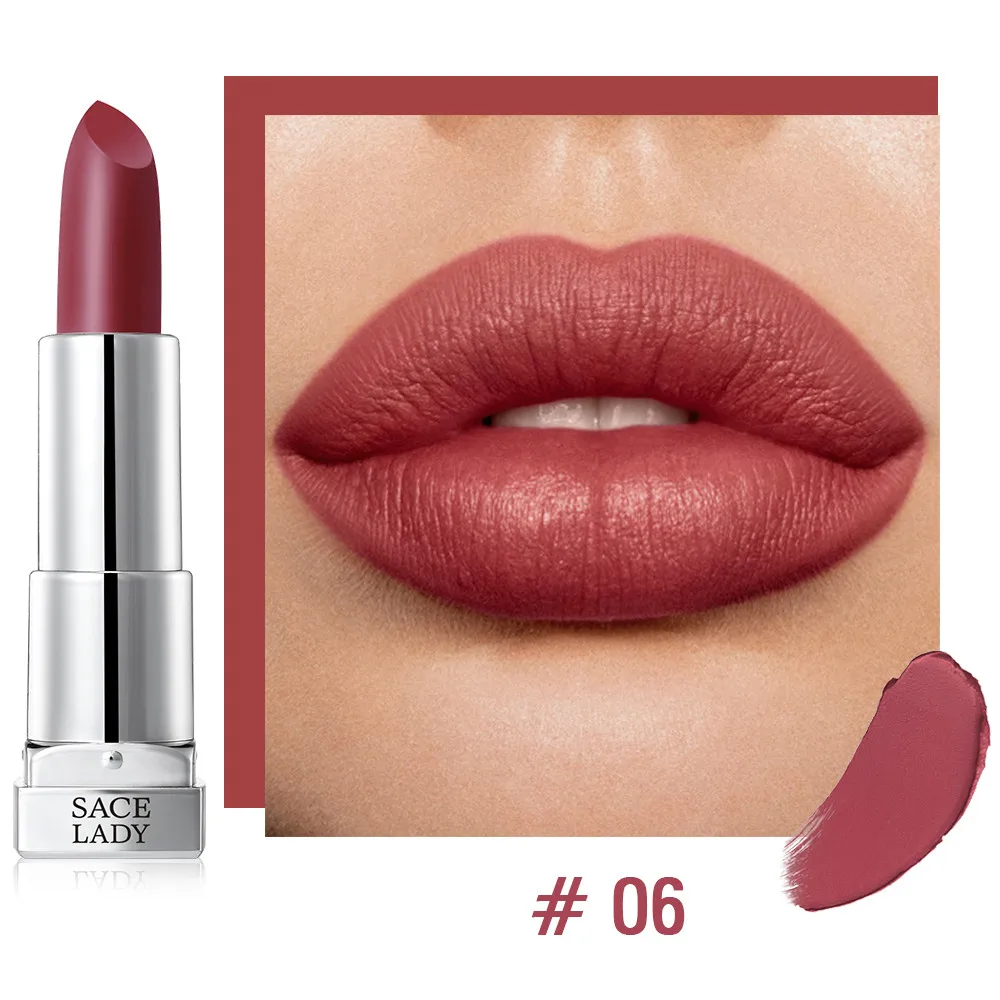 SACE LADY Silky Matte Lipstick Makeup Waterproof 9 Colors Pigmented Lip Stick Long-lasting Lips Make Up Nude Beauty Cosmetics - Цвет: 06