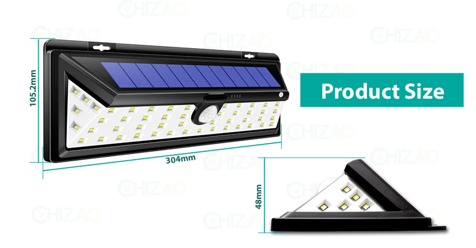 CHIZAO 54 светодиодный настенный на солнечной энергии свет PIR лампы для датчика движения три режима водонепроницаемая лампа уличные фонари садовая Лампа безопасности