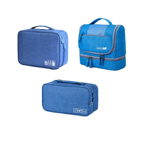 Набор сумок Mihawk из 3 предметов, косметичка для путешествий, цифровые кабели, провода, бюстгальтер, нижнее белье, косметичка, чехол, органайзер, аксессуары - Цвет: Blue