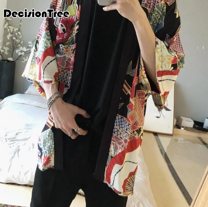 2019 summer mens kimono japanese clothes streetwear casual kimonos jackets harajuku japan style cardigan outwear Cardigan Jacket