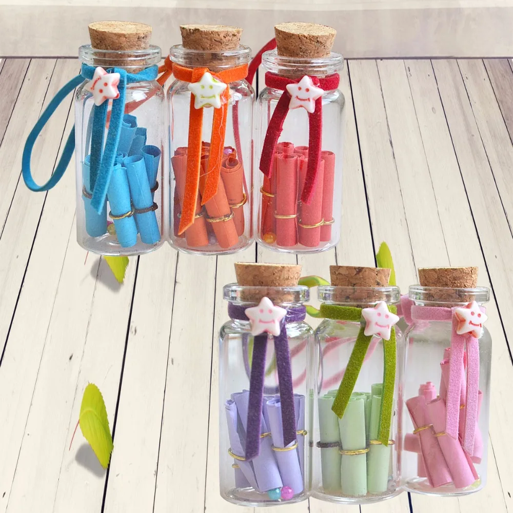 

10Pcs/Pack Mini Drift Glass Bottle Color Paper With Color Rape Micro Landscape Gifts Decoration Wishing Bottles Multi Color