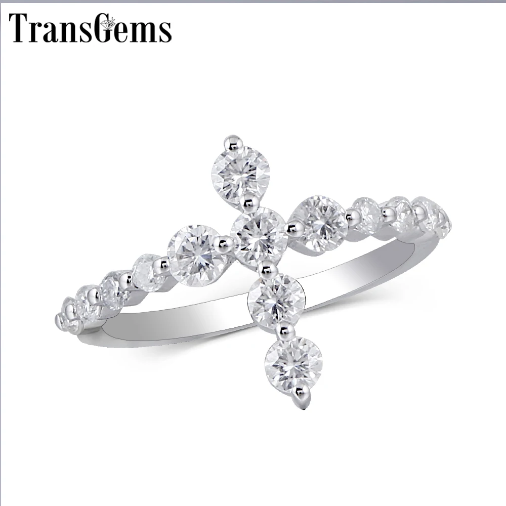

Transgems Cross Shaped 14K White Gold Promise Ring for Women Gift 3MM Moissanite F color Excellent Cut Women Ring Fine Jewelry